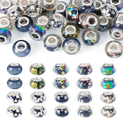 30Pcs Printed Transparent Resin European Beads RESI-TADJ0001-03A-1
