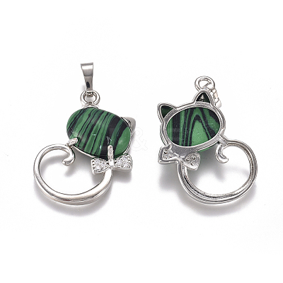 Synthetic Malachite Kitten Pendants G-L512-R17-1