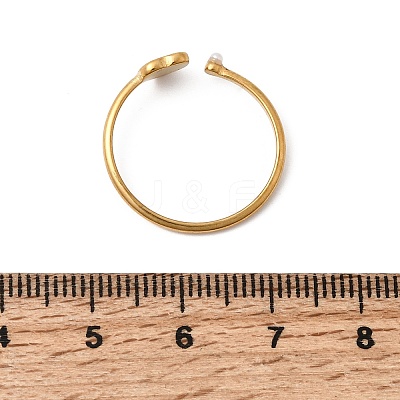 304 Stainless Steel & Natural Shell & Imitation Pearl Cuff Rings for Women RJEW-G372-01G-01-1