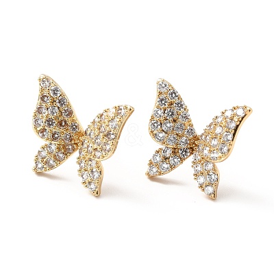 Clear Cubic Zirconia Butterfly Stud Earrings EJEW-F281-07G-1
