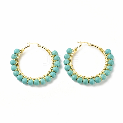 Synthetic Turquoise Beaded Hoop Earrings for Women EJEW-C003-03K-RS-1