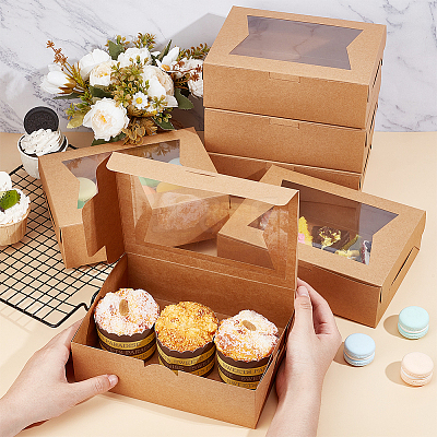 20Pcs Rectangle Kraft Paper Storage Gift Boxes with Clear Visible Window CON-BC0007-42-1-1