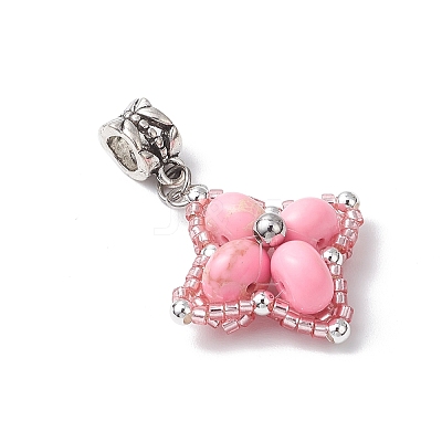 Dyed Synthetic Imperial Jasper & Glass Seed Beaded Star European Dangle Charms PALLOY-MZ00693-04-1