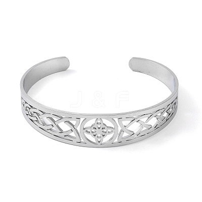Non-Tarnish Hollow Out Knot 304 Stainless Steel Open Cuff Bangles for Women BJEW-G701-02P-1