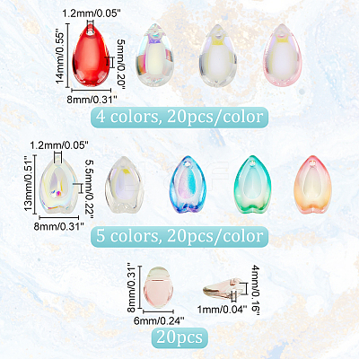 200Pcs 10 Styles Transparent Glass Charms GLAA-GA0001-67-1
