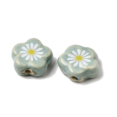 Glaze Daisy Flower Printed Porcelain Beads PR-CBA03B0-04B-1