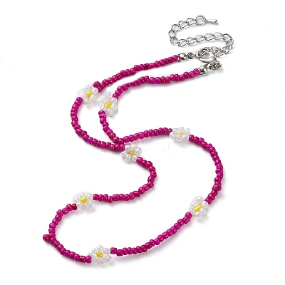 Glass Flower Beaded Necklace NJEW-Z029-03D-1