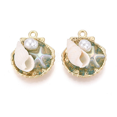 Luminous Rack Plating Alloy Resin and ABS Imitation Pearl and Porcelain Pendants ENAM-T091-70-1