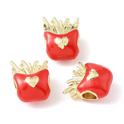 French Fries with Heart Brass Enamel European Beads KK-CBA9CBD-04G-1