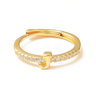 Clear Cubic Zirconia Initial Letter Adjustable Ring RJEW-C052-01G-J-1