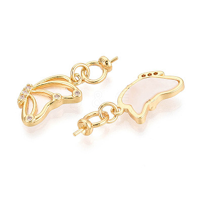 Brass Micro Pave Cubic Zirconia and Shell Cup Pearl Peg Bails Pin Pendants KK-T079-45G-1