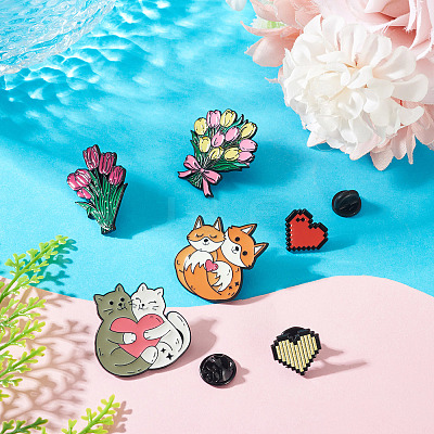 6Pcs 6 Styles Mixed Shapes Enamel Pins JEWB-TA0001-31-1