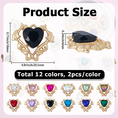 24Pcs 12 Colors Alloy Glass Cabochons FIND-SC0021-57-1