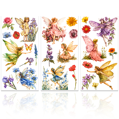 3 Sheets 3 Styles Flower PVC Waterproof Decorative Stickers DIY-WH0404-032-1