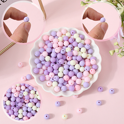 500Pcs Rubberized Style Imitated Silicone Acrylic Beads OACR-SP0001-33B-1