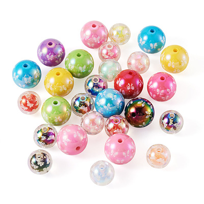28Pcs 2 Colors UV Plating Acrylic Printed Beads FIND-TA0010-64-1