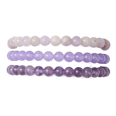 3Pcs Natural Amethyst & Dyed Malaysia Jade & Lavender Amethyst Round Beaded Stretch Bracelets for Women BJEW-JB12835-1
