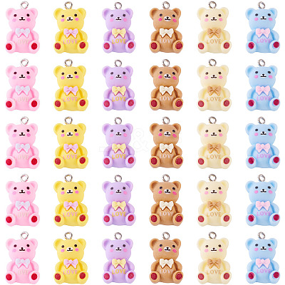 36Pcs 6 Colors Bear with Word Love Opaque Resin Pendants RESI-TA0005-59-1