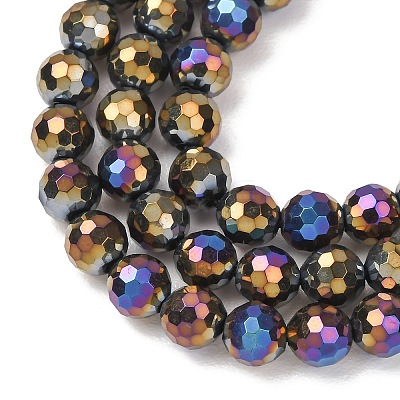 Electroplated Natural Agate Beads Strands G-B191-A07-6mm-04-1