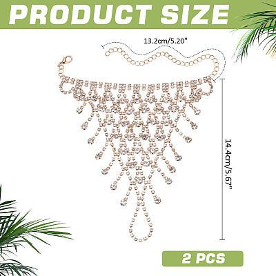 2Pcs Brass Rhinestone Chain Finger Rings Bracelet BJEW-ME0001-01G-1