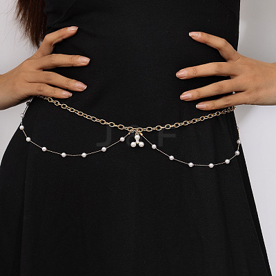 Zinc Alloy with Plastic Pearl Link Chain Double Layer Waist Belly Chains for Women FS-WGDE03B-01-1