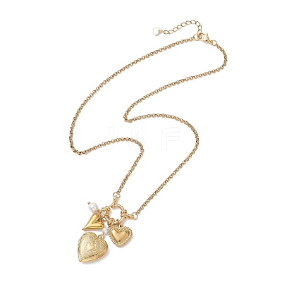 Heart Stainless Steel Locket Pendant Necklaces with Shell Pearl for Women NJEW-JN05954-1