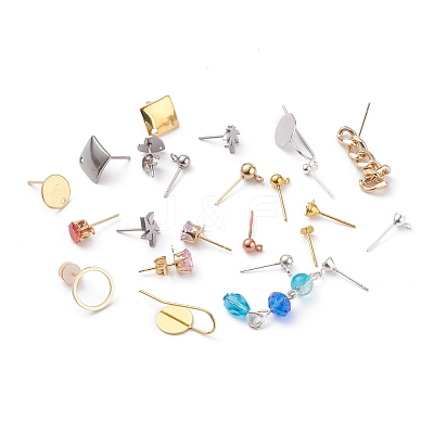 Stainless Steel & Brass Stud Earring Findings STAS-XCP0001-24-1