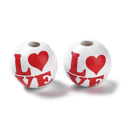 Valentine's Day Theme Printed Wood Beads WOOD-G017-02A-1