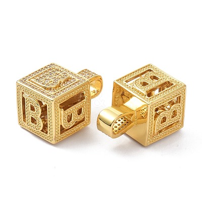 Alphabet Brass Micro Pave Clear Cubic Zirconia Pendants ZIRC-O045-01G-B-1