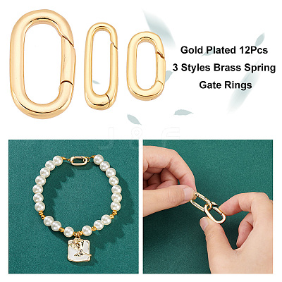 Real 18K Gold Plated 12Pcs 3 Styles Brass Spring Gate Rings KK-PH0005-54-1