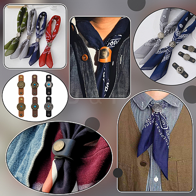 6Pcs 6 Styles Flower Imtation Leather with Zinc Alloy Scarf Clips FIND-PH0060-26-1