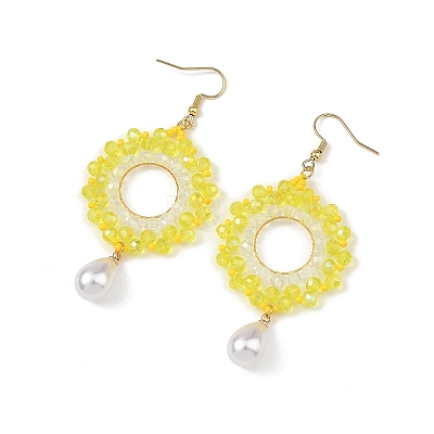 Brass Glass Beads Dangle Earrings EJEW-MZ00764-1
