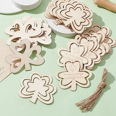 3 Sets 3 Styles Saint Patrick's Day Theme Wood Big Pendant Decorations HJEW-CJ0001-05-1