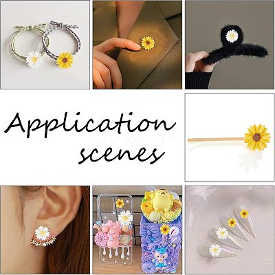 110Pcs 6 Style Flatback Hair & Costume Accessories Ornaments Scrapbook Embellishments Resin Flower Daisy Cabochons CRES-FH0001-08-1