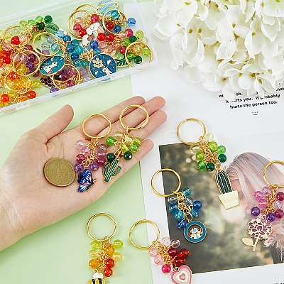 5 Sets 5 Style Alloy Enamel Pendant Keychain KEYC-FH0001-39-1