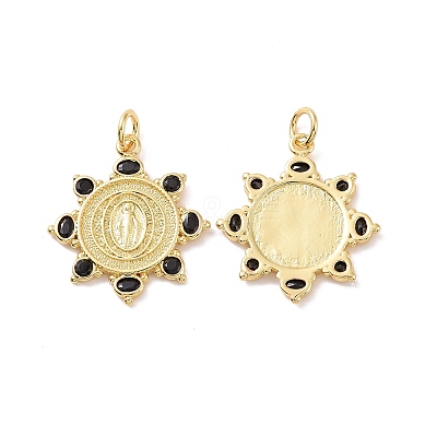 Sun Brass Micro Pave Black Cubic Zirconia Pendants KK-G435-32G-1