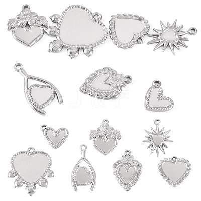 7Pcs 7 Styles 304 Stainless Steel Pendant Cabochon Settings STAS-TA0005-83-1