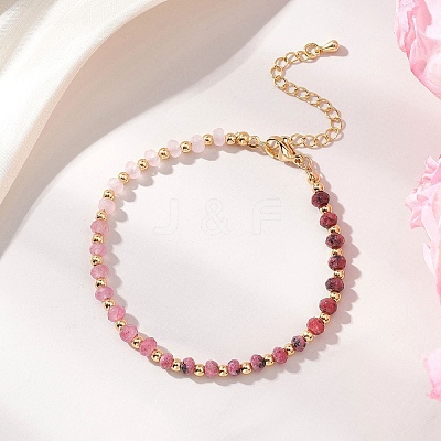 Brass & Dyed Natural Malaysia Jade Rondelle Beaded Bracelets for Women BJEW-JB13323-02-1