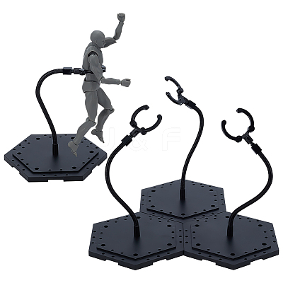 Assembled Hexagon Plastic Action Figure Display Stands with Adjustable Alloy Support Arm ODIS-WH0080-11C-1