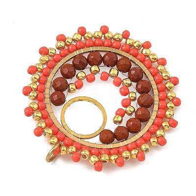 304 Stainless Steel & Brass & Natural Red Jasper & TOHO Glass Seed Beaded Pendants PALLOY-MZ01379-04-1