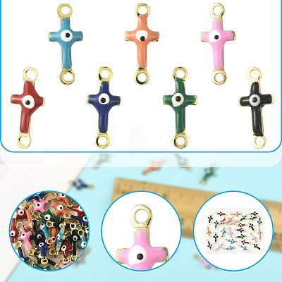 28Pcs 7 Colors Brass Enamel Connector Charms KK-FS0002-04-1