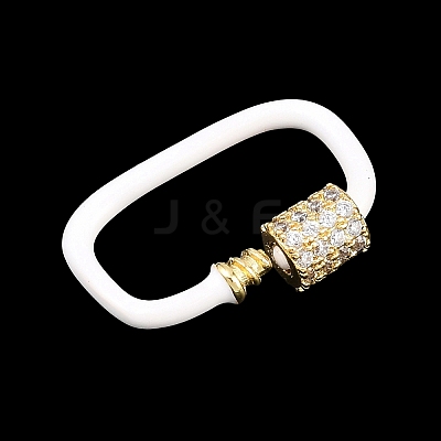 Oval Brass Micro Pave Clear Cubic Zirconia Screw Carabiner Clasps KK-B167-01B-01G-1