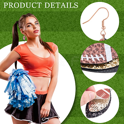 4Pair Rugby Leather with 304 Stainless Steel Dangle Earring EJEW-CL00002-1