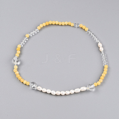 Round Natural Fresh Water Pearl & Quartz Crystal Beaded Wrap Bracelets for Women BJEW-T022-11-1