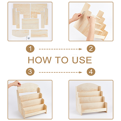 4-Tier Wood Display Riser Stands for Brochures ODIS-WH0001-94-1