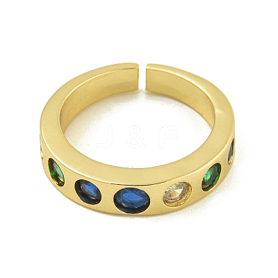 Brass Cubic Zirconia Open Cuff Rings for Women RJEW-U011-08G-1