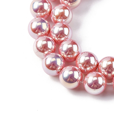 UV Plating Pearlized Glass Pearl Beads Strands GLAA-F128-01B-T9-1