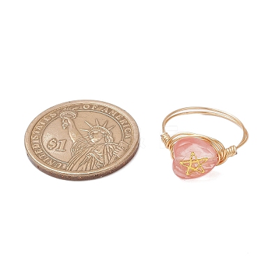 Brass & Cherry Quartz Rose Quartz Natural Red Rainbow Jasper Finger Rings for Women RJEW-JR00872-1
