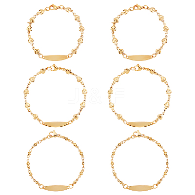 3Pcs 3 Style 304 Stainless Steel Oval Link Bracelets Set for Women BJEW-UN0001-24-1