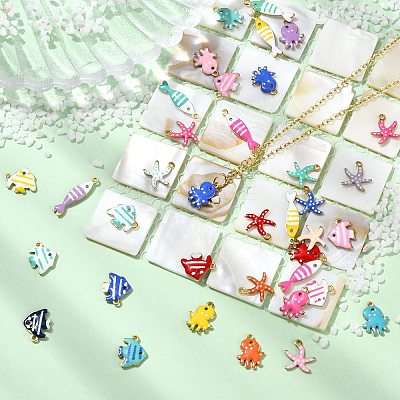 40Pcs 4 Styles 304 Stainless Steel Enamel Charms STAS-CJ0003-27-1